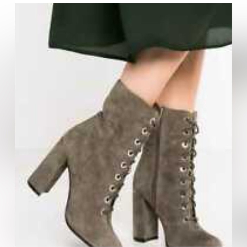 Vince Camuto Teisha lace-up boots in gray suede.